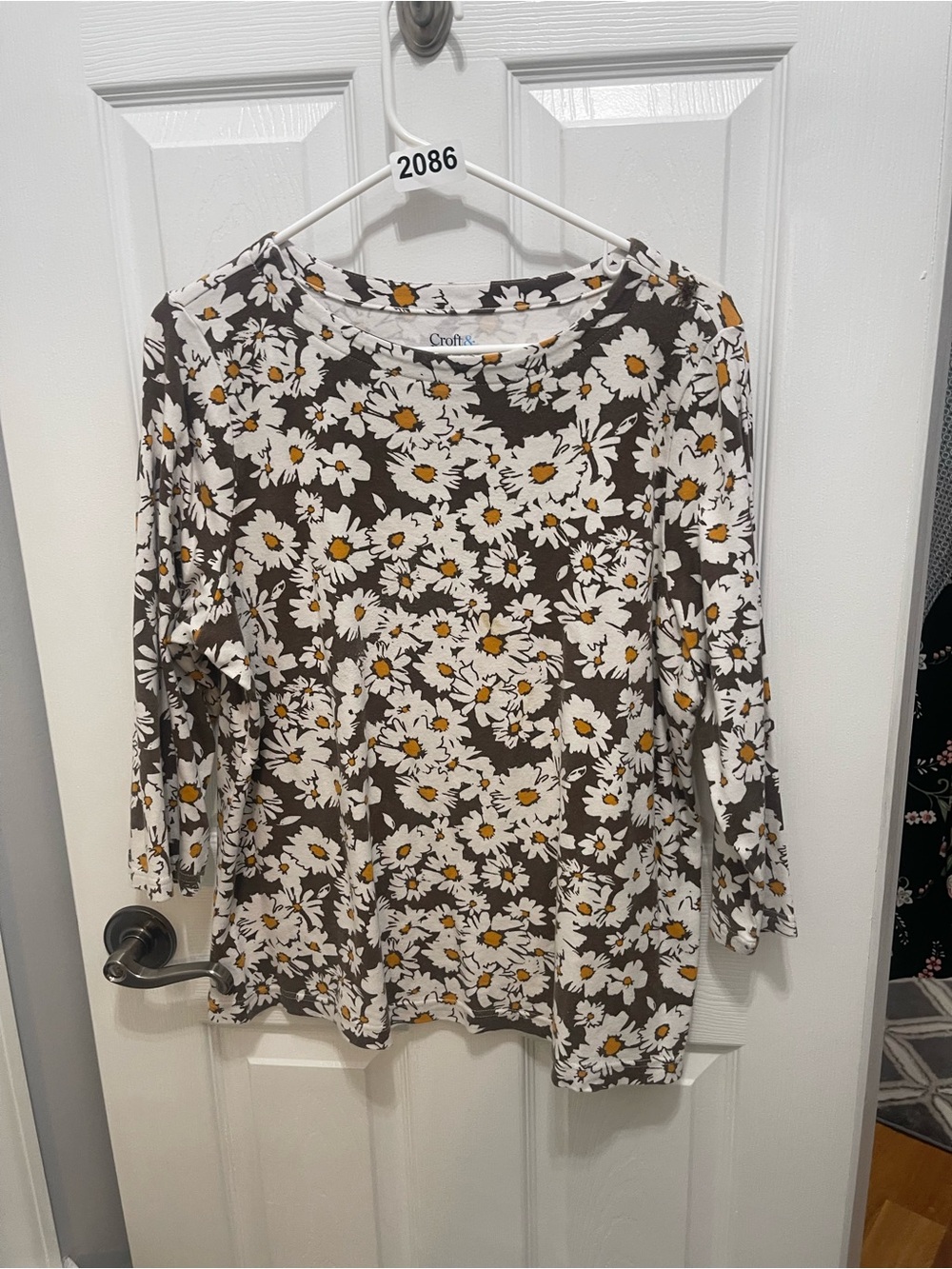 croft & barrow Brown Floral Daisy Long Sleeve Tee